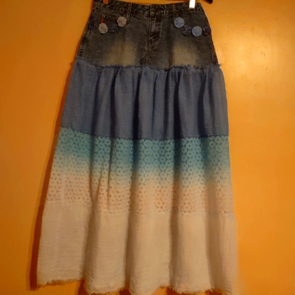 Denim Ombre Maxi Skirt